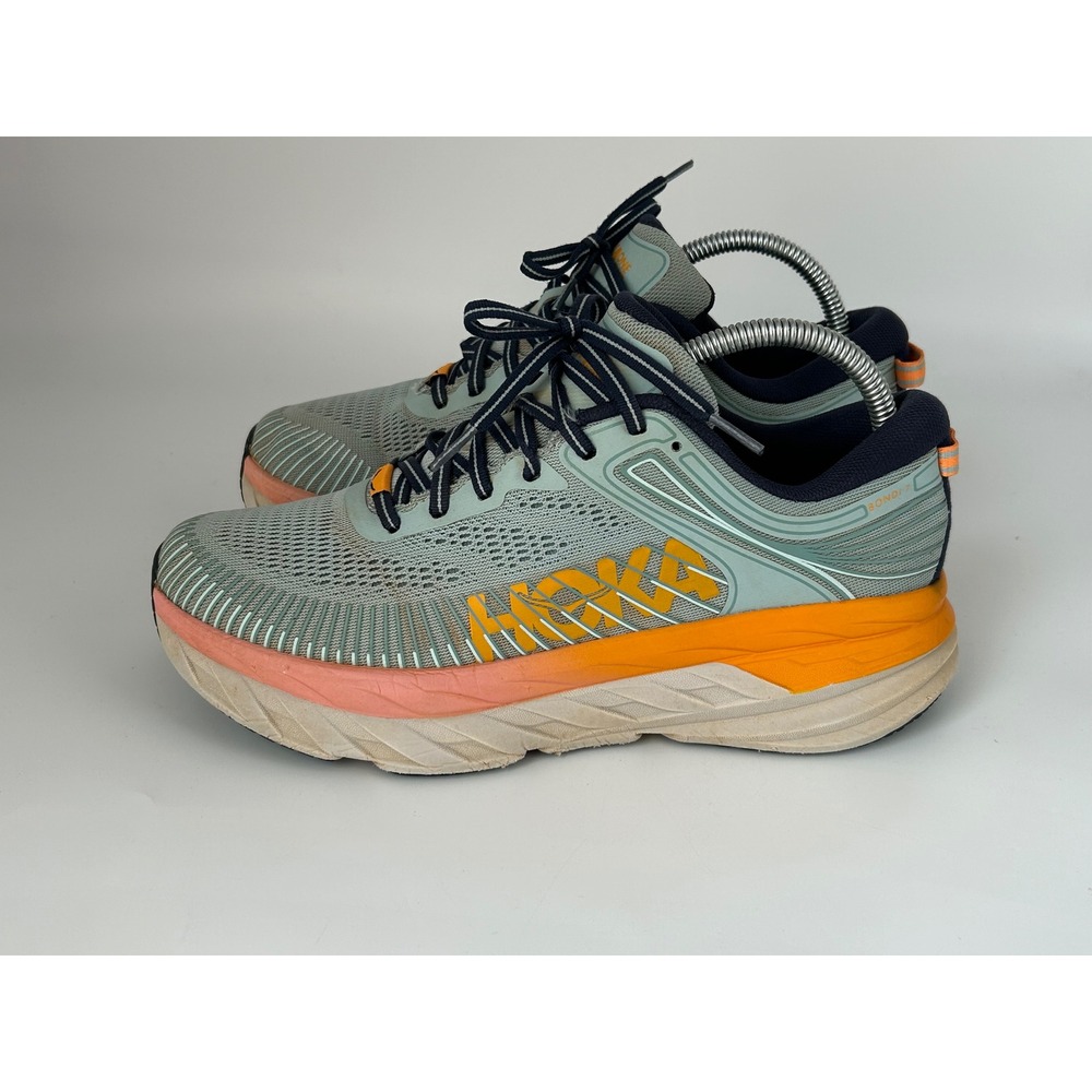 Hoka One One Bondi 7 Running Shoes Women 9 Blue Orange Jogging performance - Picture 2 of 11